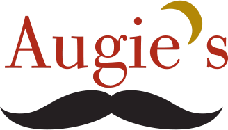Red text Augie’s with a gold crescent above the s, perfect for Steakhouse Prescott branding.
