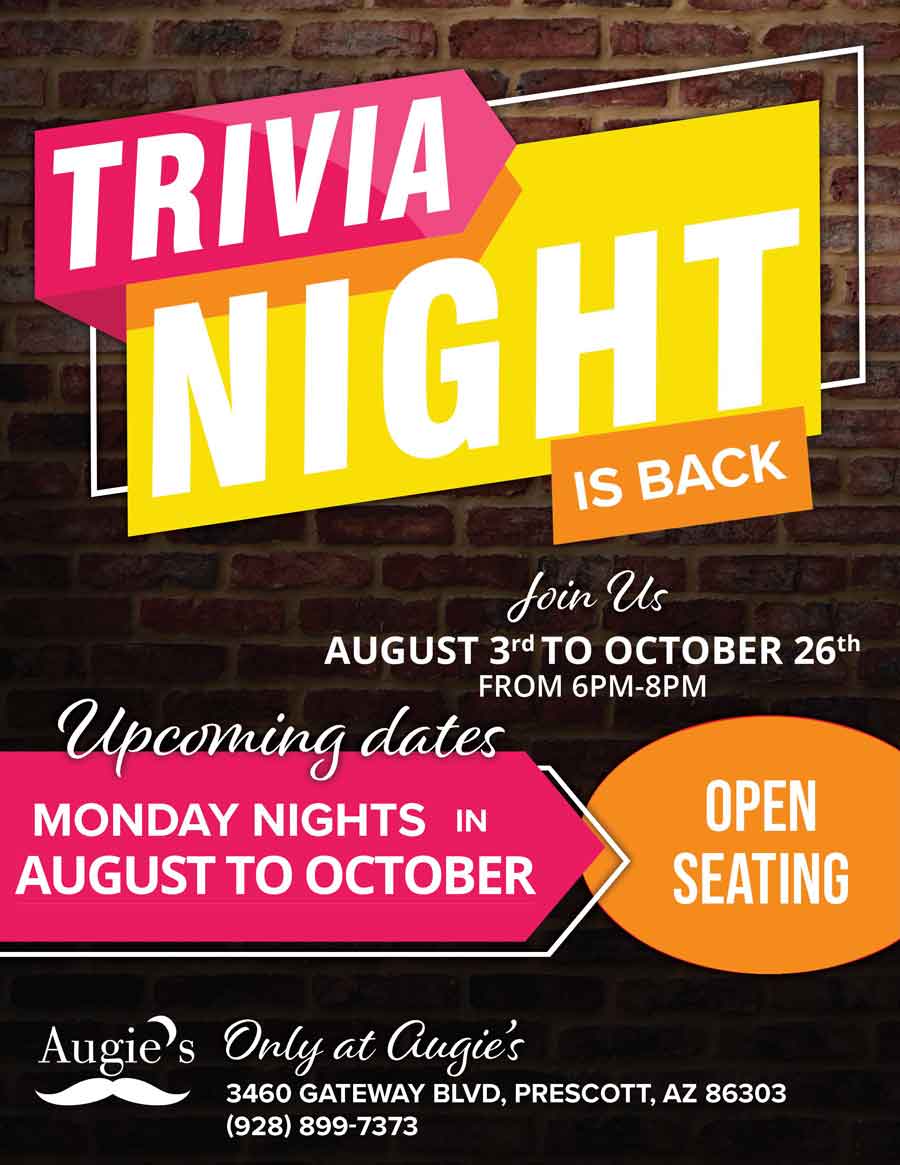 Trivia Night at Augies Prescott summer 2026